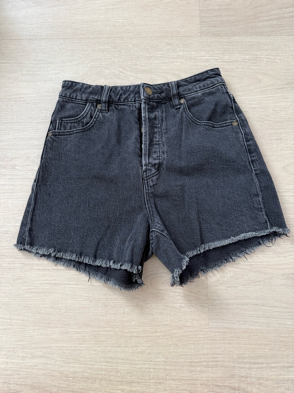 Rolla's High-Waist Black Denim Frayed Hem Shorts | 24